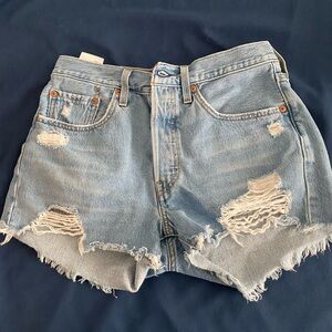 Levi 501 high waisted shorts, light wash denim, size 26
